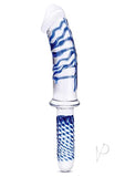 11 Inch Realistic Double Ended Glass Dildo With  Handle - Blueclear