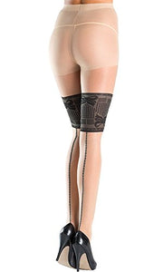 Be Wicked Women'S Faux Lace Top Tights With Backseam, Black, One Size