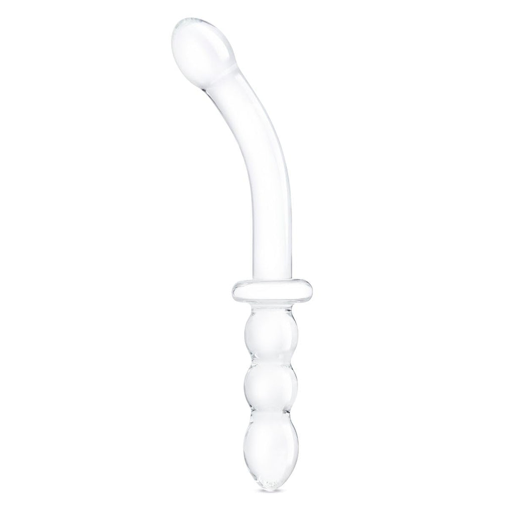 Glas 12In Girthy Ribbed G-Spot Glass Dildo W/ Handle Grip