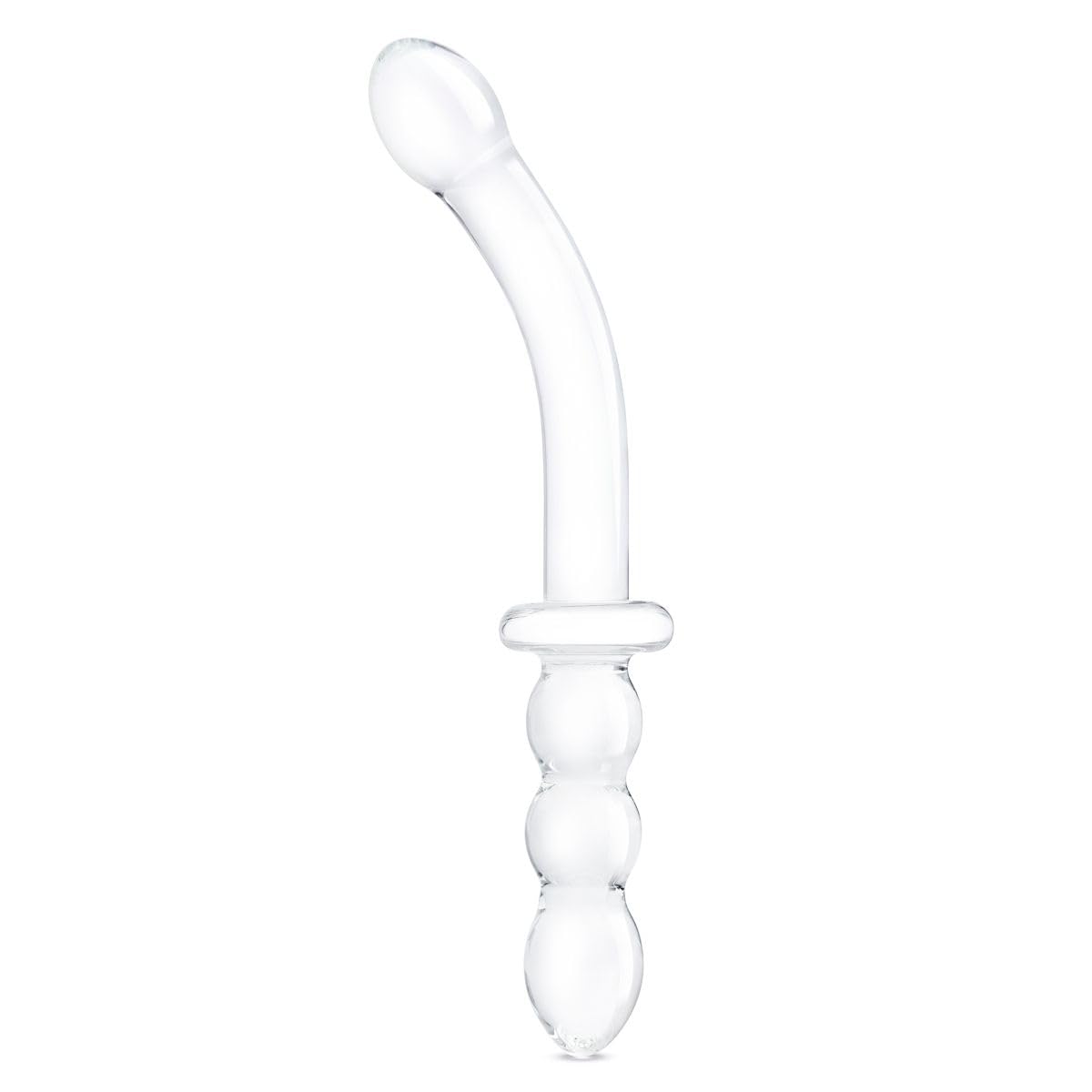 Glas 12In Girthy Ribbed G-Spot Glass Dildo W/ Handle Grip