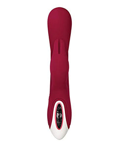 Evolved Love Is Back - Inflatable Rechargeable Silicone Bunny - Over 60 Function Combinations - G-Spot Tip Vibraties & Inflates To Almost 2 Inches - Burgundy