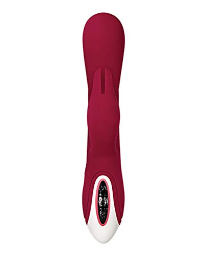 Evolved Love Is Back - Inflatable Rechargeable Silicone Bunny - Over 60 Function Combinations - G-Spot Tip Vibraties & Inflates To Almost 2 Inches - Burgundy