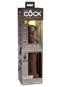 King Cock Elite 9 Inch Vibrating Silicone Dual  Density Cock With Remote - Brown