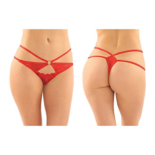 Jasmine Strappy Lace Thong 6Pk Q/S Red