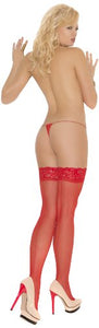Elegant Moments Women'S Sheer Back Seam Thigh High, Red, One Size