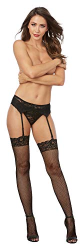 Dg Fishnet Thigh High W/ Lace Top Blk Os