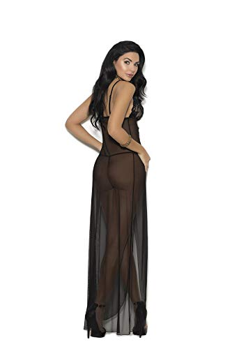 Elegant Moments Womens Plus Size Classic Long Mesh Lace Panel High Front Slit Gown Lingerie 1X