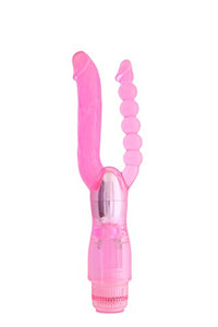 Adam  Eve Dual Pleasure Vibrator  Pink  TPR Jelly Vaginal Vibrator and Anal Beads  MultiSpeed Waterproof Double Penetration 