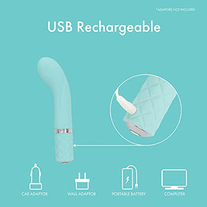 Pillow Talk Racy Mini Vibrator Flexible For Optimal G-Spot Stimulation Incremental Speed Control For Precise Power With Swarovski Crystal Button Rechargeable For Cordless Play (Teal)