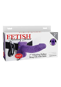 Fetish Fantasy 7 Vibrating Hollow Strap On W/Balls Purple &quot;