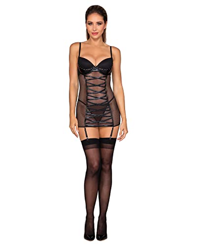 Dg Fishnet Garter Slip W/G-String Blk 2X