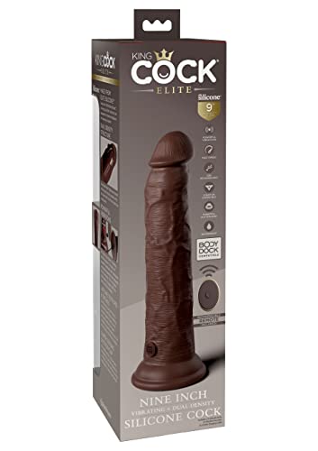 King Cock Elite 9 Inch Vibrating Silicone Dual  Density Cock With Remote - Brown