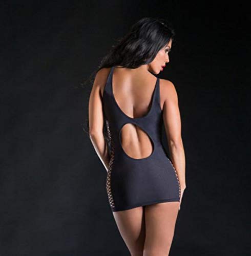 Naughty Girl Black Spaghetti String Dress Wild Leaf O/S (Net)