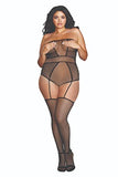 Dreamgirl Women'S Plus Fishnet & Geometric Teddy Bodystocking, Black, One Size Queen