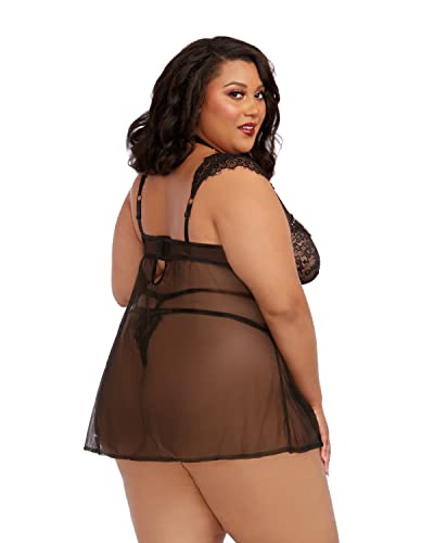 Dg Lace Babydoll With Thong  Blk 2X