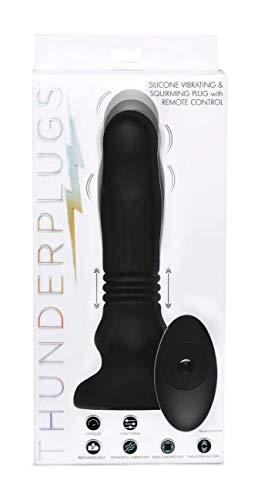 Thunderplugs Swelling And Thrusting Dildo Butt Plug With Remote Control, Premium Silicone Vibrating Toy For Men, Women, Adult Couples, Waterproof, 3 Speed, 5 Vibration Patterns, Black, 7.75 Inch
