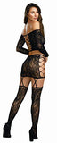 Dreamgirl Women'S Lace Patterned Knit Set With Attached Garters And Stockings, Black, One Size