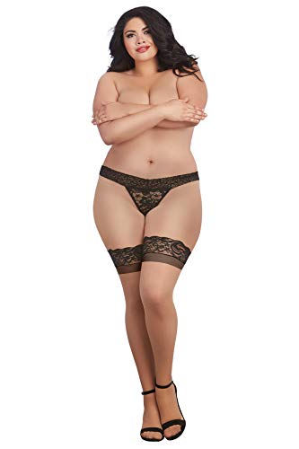 Dreamgirl WomenS Plus Size Cuban Heel Sheer Stay-Up Thigh High Stockings With Contrast Seam Detail