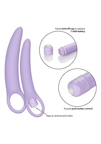 Calexotics Dr Laura Berman Intimate Basics Isabelle - 2 Piece Vibrating Silicone Dilators Set With Ergonomic Finger Loop - Waterproof Fetish Sex Toys For Couples - Purple