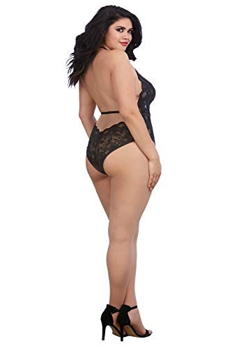 Dreamgirl Womens Plus Teddy, Black, One Size Queen