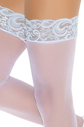 Elegant Moments Womens Plus-Size Sheer Thigh Hi With Lace Top, White/Blue, Queen Size
