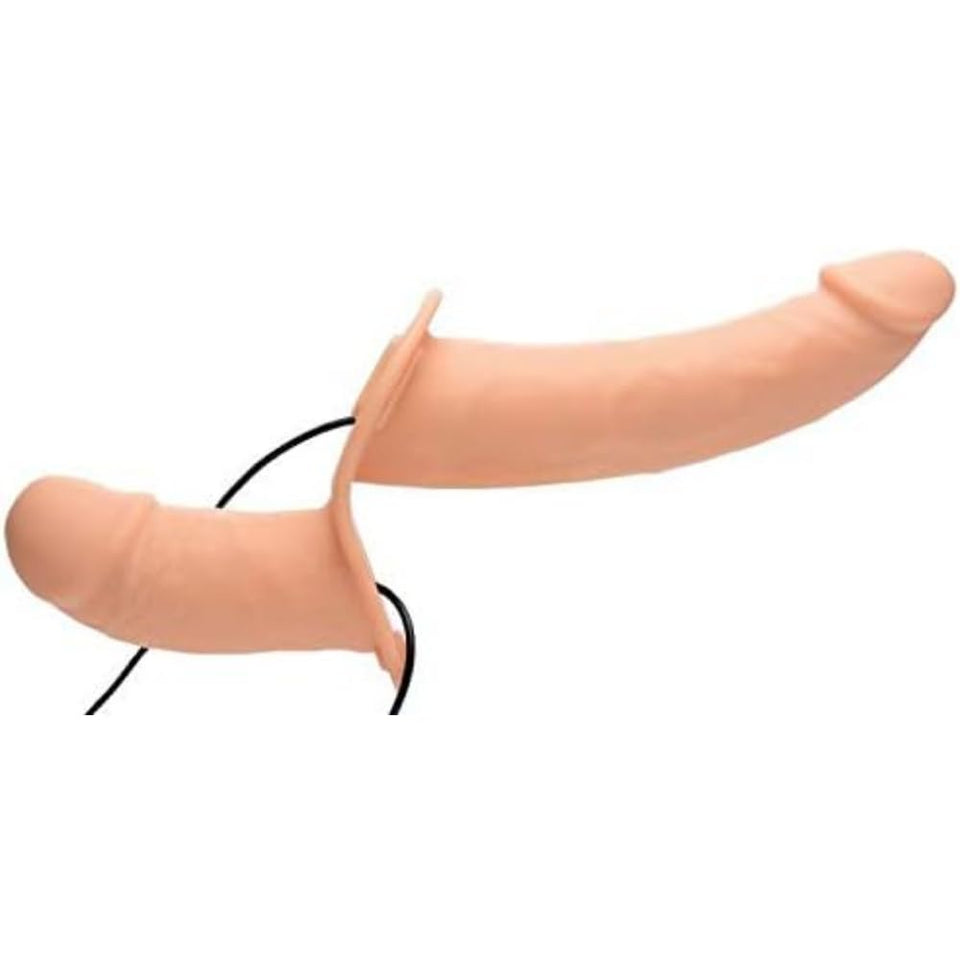 Strap U Power Pegger Silicone Vibrating Double Dildo With Harness
