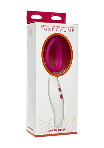 Doc Johnson Automatic Vibrating Rechargeable Pussy Pump - Independently Controlled 3 Pump Speeds & 7 Vibration Functions - Heightens Sensitvity Pink/White (Dj0615-05-Bx)