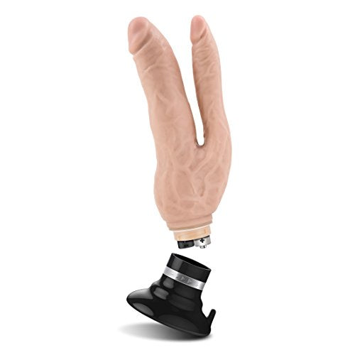 Blush Double Penetration Real Feel Life Like Realistic Vibrating Suction Cup Multi Speed 9 Inch Total Length Dildo Vibrator - Vanilla Beige