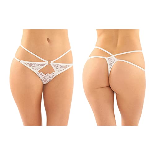 Jasmine Strappy Lace Thong 6Pk S/M White