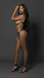Victoria Leather Bra And Thong - One Size - Black