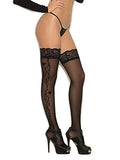 Elegant Moments Em-1185 Sheer Lace Top Thigh Hi With Floral Applique Black / O/S