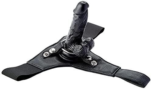 Shots America Ouch! Realistic Rubber Strap-On With Elastic Straps, Black, 6 Inch