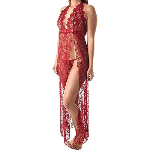 Dreamgirl Women'S Lace Gown And G-String Set, Garnet, Small
