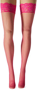Dreamgirl Womens Neon Fishnet Thigh High Stockings With Silicone Lace Top And Back Seam Hosiery, Hot Pink, 1 Count Us