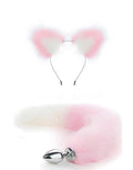OOIIXX Anal Plug with Sexy Tail for Cosplay, Adult Sex Toys of Stainless Steel Anal Plug (Pink-White Kit, Small)