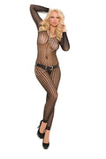 Elegant Moments Long Sleeve Footless Bodystock - O/S - Black