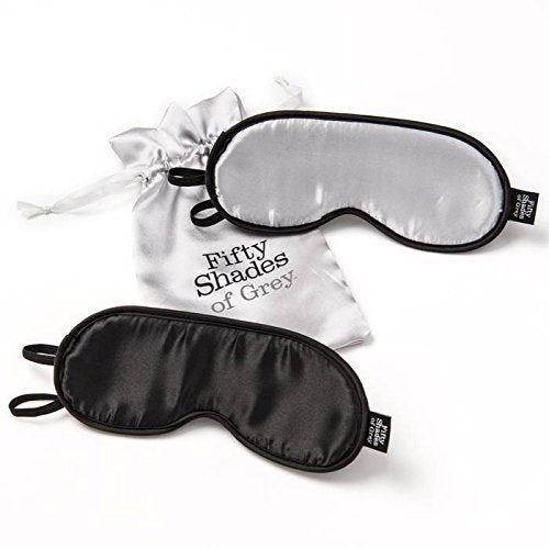 Fifty Shades Of Grey No Peeking Blindfolds - Silky Satin Blindfolds With Stretchy Elastic Straps - 2 Pack With Satin Bag - Black/Grey