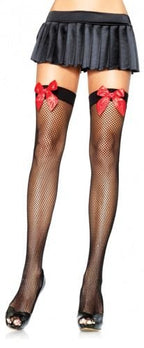 Bow Top Fishnet Thigh Highs