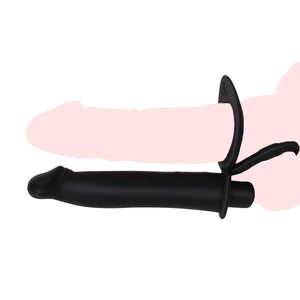 Silicone Strap On Penis Butt Plug, Double Penetration Dildo Vibrator with Cock Ring, Delay Ejaculation Anus Plug Massager Adult