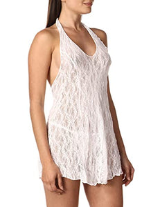 Lace Halter Dress - One Size - White