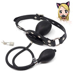 BDSM SM Open Mouth Gag Inflatable Silicone Ball Gag Mouth Plug with Lock for Men Women Gay, Adjustable Fetish Head Harness for A
