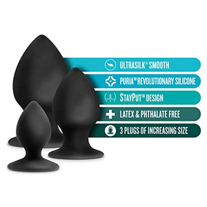 Anal Adventures Platinum Silicone Anal Stout Plug Kit Black