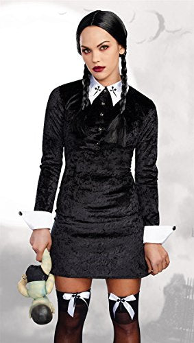 Dreamgirl Women'S Friday Velvet Dress Halloween Costume, Black/White, Medium