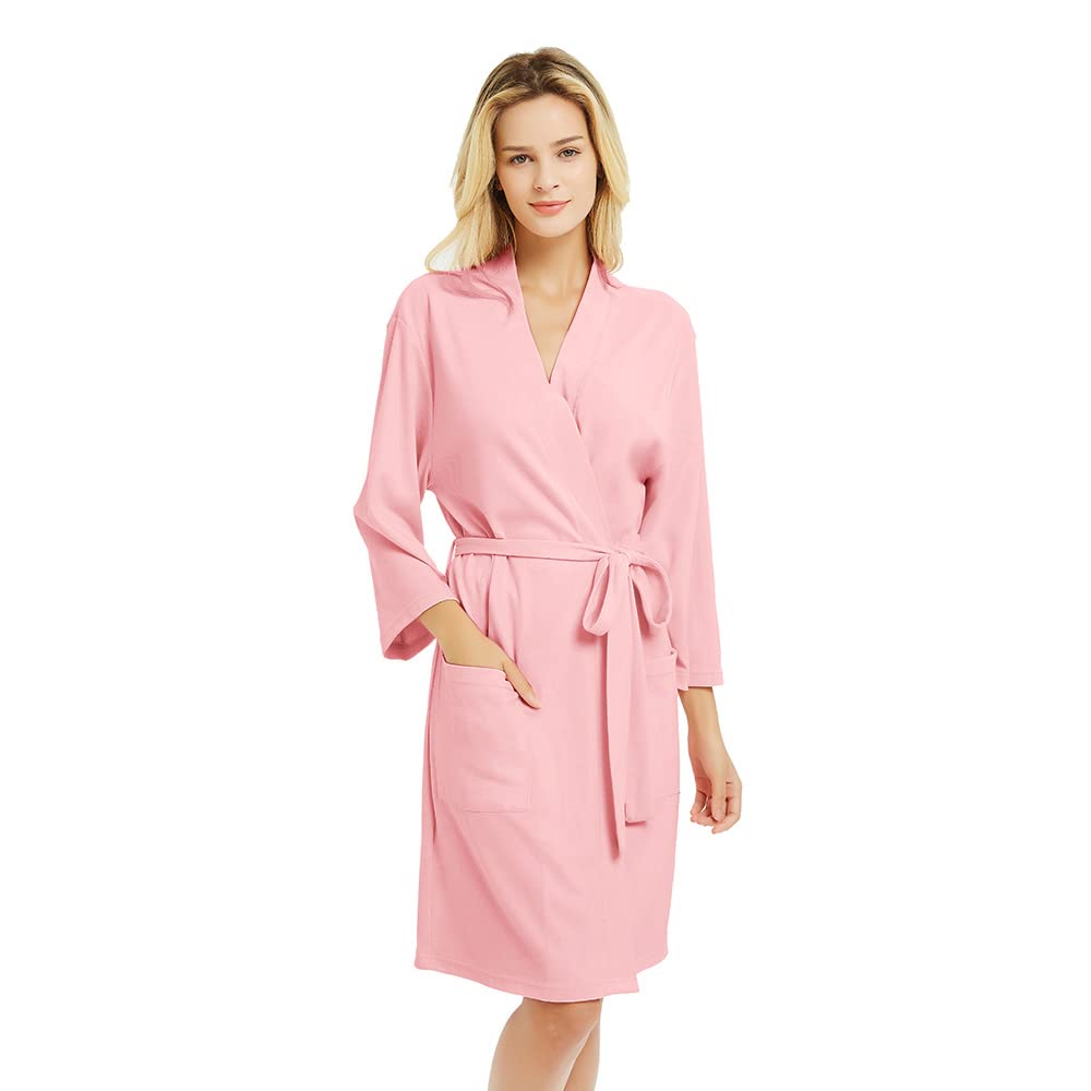 U2SKIIN Womens Cotton Robes, Lightweight Robes for Women with 3/4 Sleeves Knit Bathrobe Soft Sleepwear Ladies Loungewear(Pink,S)
