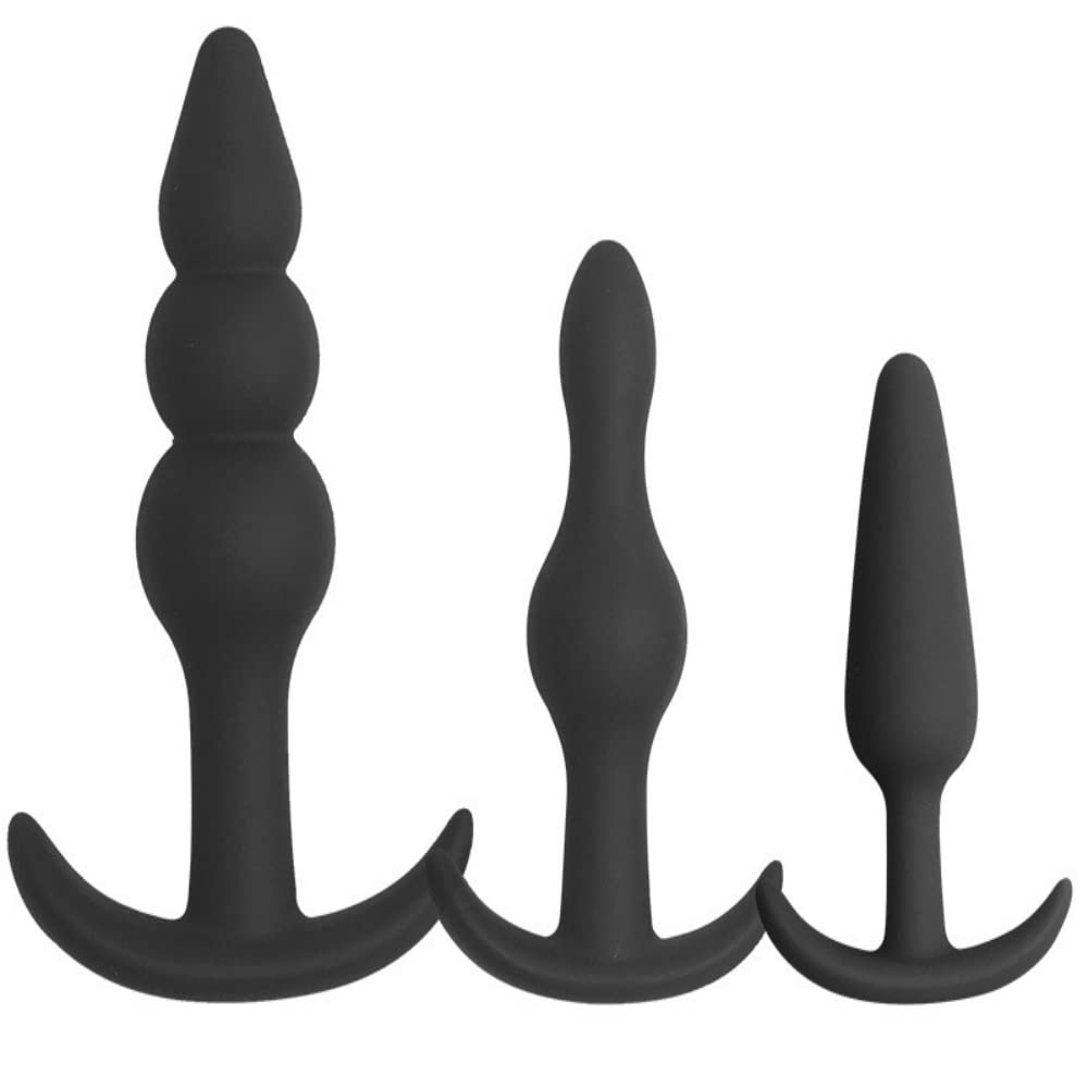 Silicone Anal Plug Pack of 3 Silicone Anal Beads Plugs Kit Trainer Set for Beginners Advanced Users with Flared Base Prostate Se