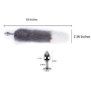OOIIXX Anal Plug with Sexy Tail for Cosplay, Adult Sex Toys of Stainless Steel Anal Plug (Gray-White, Small)