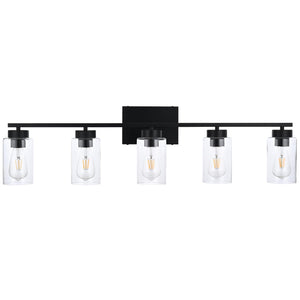 A1A9 5 Light Bathroom Vanity Light Fixtures, Matte Black Modern Wall Lights With Clear Glass Shade, Vintage Wall Sconce Lighting