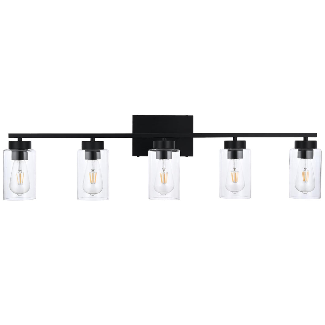 A1A9 5 Light Bathroom Vanity Light Fixtures, Matte Black Modern Wall Lights With Clear Glass Shade, Vintage Wall Sconce Lighting
