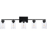 A1A9 5 Light Bathroom Vanity Light Fixtures, Matte Black Modern Wall Lights With Clear Glass Shade, Vintage Wall Sconce Lighting