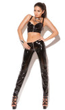 Womens Zip Front Vinyl Pants-Black-Large